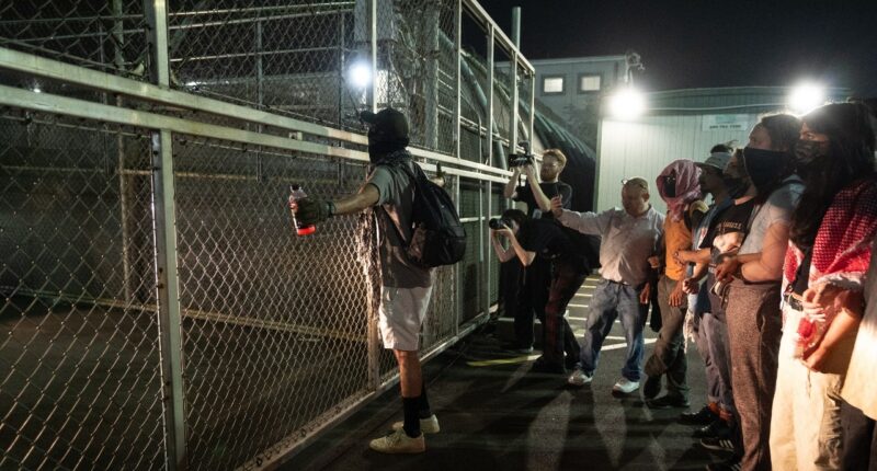 Anti-ICE protesters clash with agents outside New Jersey detention center as Gov Sherrill denied entry