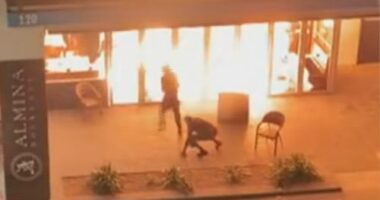 The restaurant was set on fire yesterday morning.