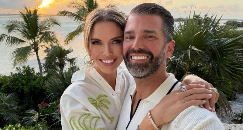Beaming Donald Trump Jr and new wife Bettina share baby news as they return from lavish Bahamas wedding. See all the intimate photos
