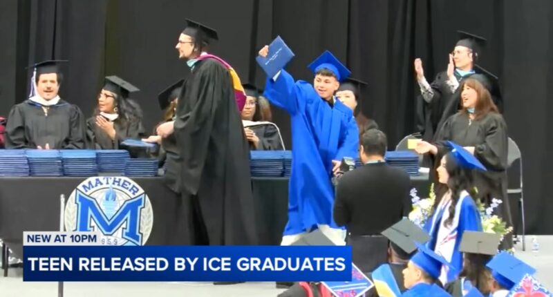 CPS student Ricardo Hernandez Navarrete, detained by ICE, receives diploma at Mather High School graduation after Chicago return