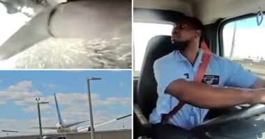 Crazy video captures moment plane landing at Newark strikes bakery truck