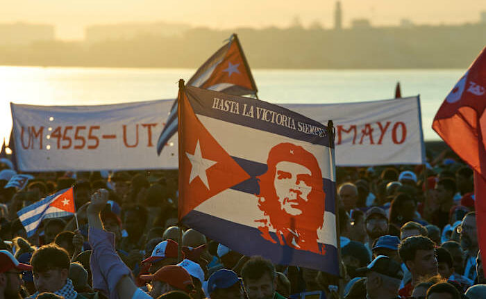 Cuba's electric and petroleum workers celebrate their colleagues during massive rally