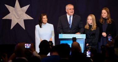 Jenny Morrison appeared with her husband and children as the outgoing Prime Minister addressed his party colleagues and the media