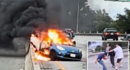 Fiery crash kills woman on 10 Freeway as vigilantes hunt down suspect sprinting away