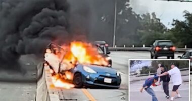 Fiery crash kills woman on 10 Freeway as vigilantes hunt down suspect sprinting away