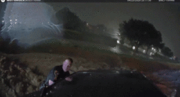 Heart-stopping video shows officers use unlikely tool to save family trapped in floodwaters