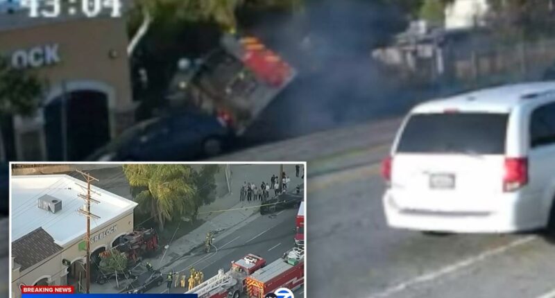 Jaw-dropping moment massive fire truck barrels into Sunland building