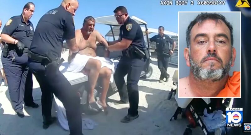 Man charges beachgoers with feet-long drill: Cops