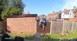 Moment drug boss flees through gardens to escape armed police