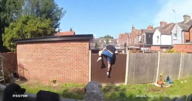 Moment drug boss flees through gardens to escape armed police