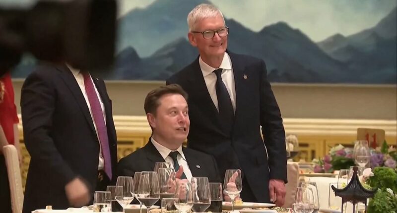 Musk makes bizarre faces for photo during China banquet