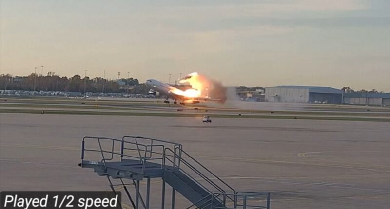 New airport surveillance video shows separation of plane engine in UPS crash during NTSB hearings