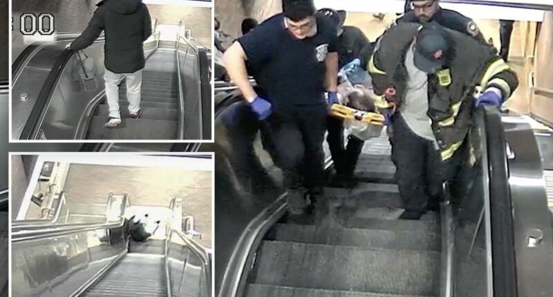 New footage shows man fatally stuck in a Massachusetts escalator as a dozen people walk by without helping