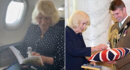 Queen Camilla reunites baby Roo with long-lost friends - as sweet footage captures Her Majesty onboard flight to US with bespoke replica of historic toy