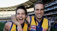 Reformed AFL bad boy Ben Cousins and former Eagles skipper Chris Judd reunite in Perth after travelling VERY different paths following their premiership success