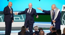 Remarkable moment FIFA's blundering president Gianni Infantino tries - and fails - to get Israel and Palestine football chiefs to shake hands on stage