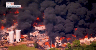 Shocking video shows giant black plume of smoke rising from Tennessee plastic recycling facility fire