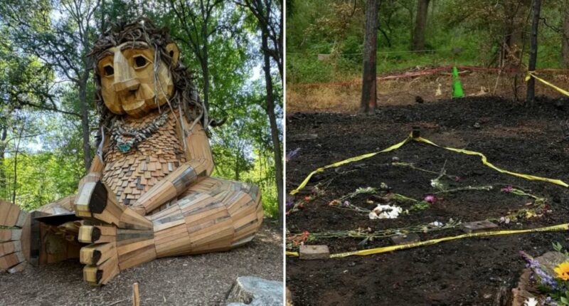 Texas giant troll burns down in Pease Park fire as heartbroken artist Thomas Dambo speaks out