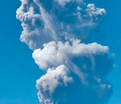 In this photo released by the Badan Geologi, the geological agency of Indonesia's Ministry of Energy and Mineral Resources, Mount Dukono releases volcanic materials during an eruption in North Halmahera in Indonesia.