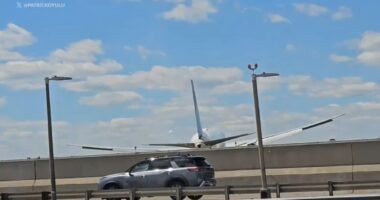 United Flight 169 strikes light pole while landing at Newark Liberty International Airport in New Jersey