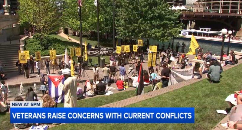 Veterans gather for downtown Chicago protest against Iran war, Donald Trump administration actions at Vietnam Memorial