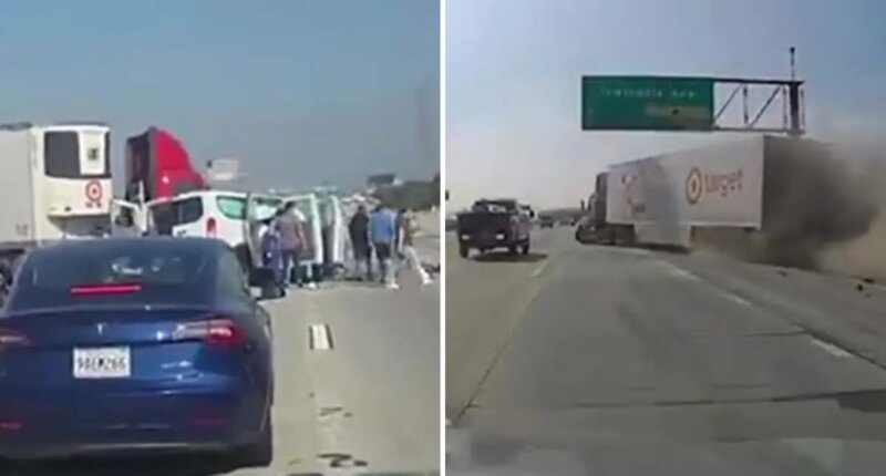210 Freeway horror as big rig kills woman and injures 32 near Irwindale