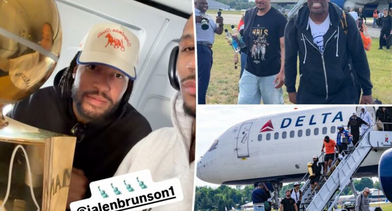 Air traffic controllers fanboy over Knicks’ Finals win as champions enjoy scenic flight home: ‘Plane’s rocking’