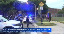 Chicago Police Department sets up Emergency Assistance Center in Cornell Square Park in Back of the Yards after Chicago shootings