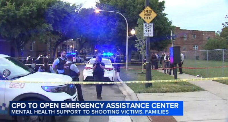 Chicago Police Department sets up Emergency Assistance Center in Cornell Square Park in Back of the Yards after Chicago shootings