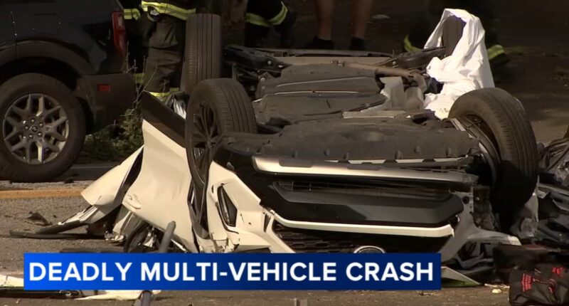 Driver killed in 'horrific' airborne crash involving multiple vehicles in Bensalem Twp., Pennsylvania, Tesla video shows