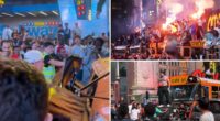 Knicks fans ignite school bus on fire