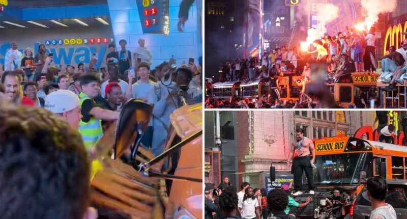 Knicks fans ignite school bus on fire