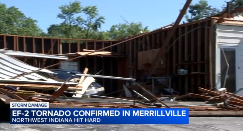 Merrillville, Indiana tornado damage: EF-2 tornado wind speed destroys homes; Illinois tornadoes also cause storm damage