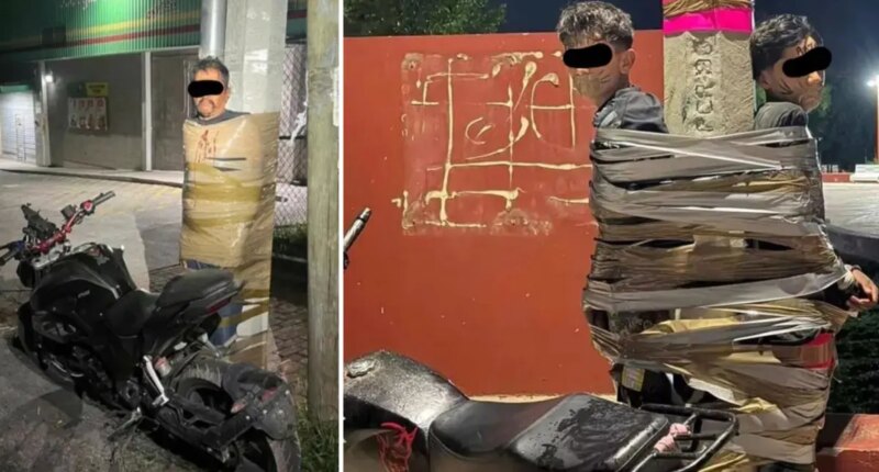 Mexican 'Batman' vigilante wanted for chasing down suspected motorbike thieves, taping them to lampposts