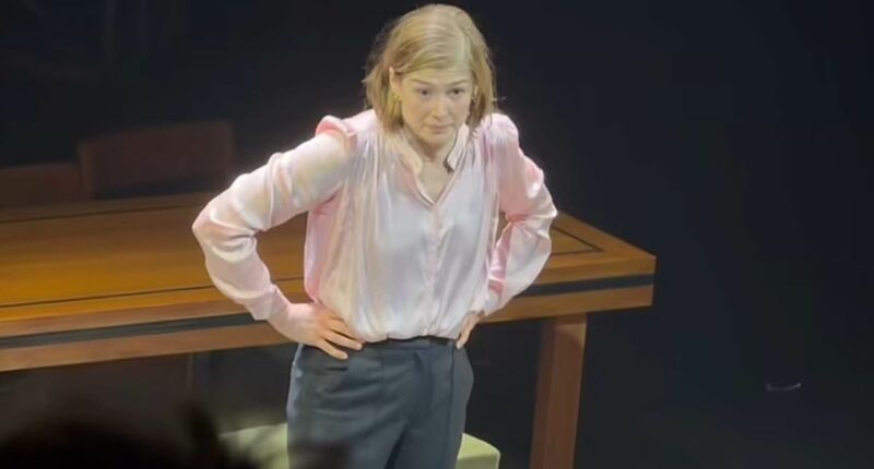 Moment Rosamund Pike berates audience member for texting during play