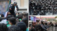 Protesters clash police outside Estadio Azteca Mexico City during World Cup