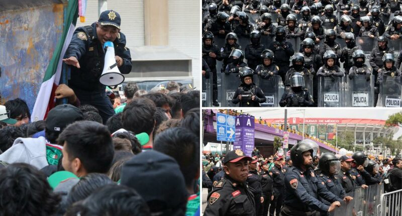 Protesters clash police outside Estadio Azteca Mexico City during World Cup