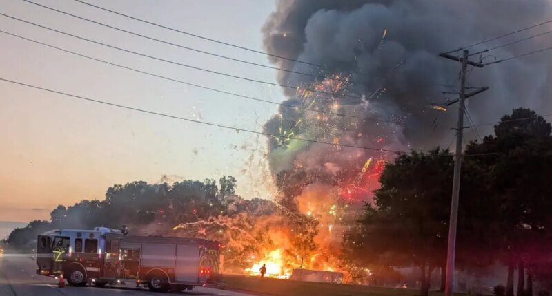 Responders put out explosive blaze at fireworks stand in Oklahoma