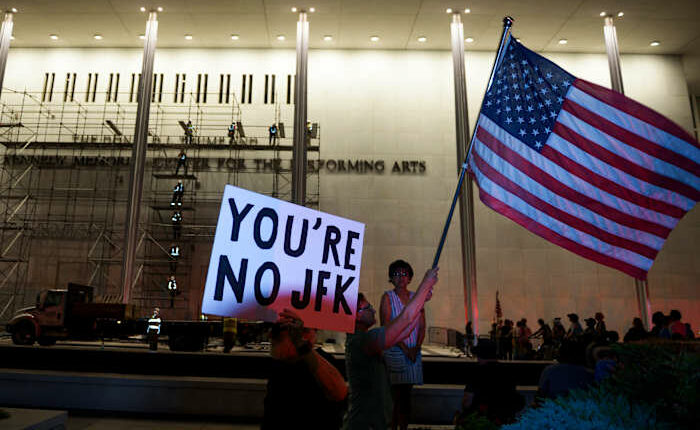 Trump's name is still on the Kennedy Center, though officials say it will be down by noon