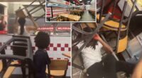 Wild video shows crew of NYC Knicks fans beat Five Guys employee with chairs