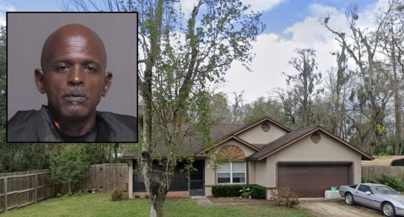 Inset: Jermaine Williams Sr. (Flagler County Sheriff's Office). Background: The Florida home outside of which Williams killed his wife (Google Maps).