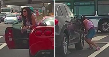 California Corvette driver appears to slash man’s tire in road-rage fight