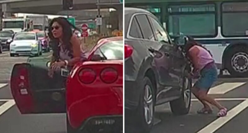 California Corvette driver appears to slash man’s tire in road-rage fight