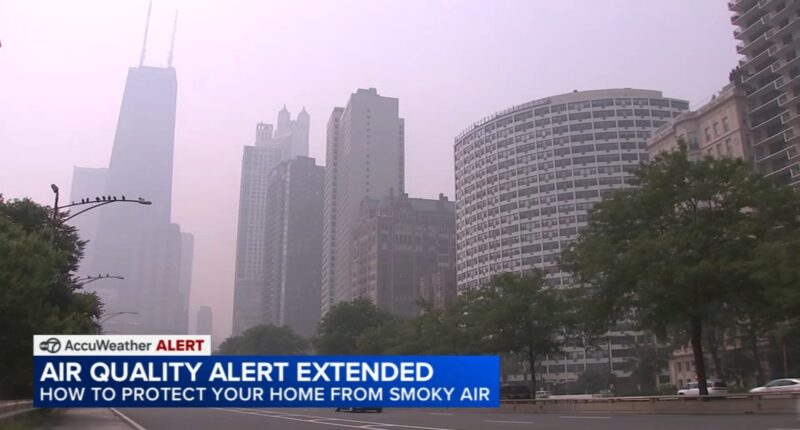 Chicago Air Quality Alert in effect, extended through Saturday night with index at unhealthy levels from Canadian wildfire smoke