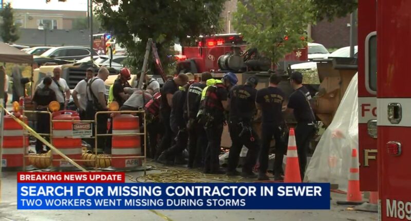 Contractor missing in storm sewer, another rescued in 800-block of Curtiss Street in Downers Grove, Illinois amid severe weather