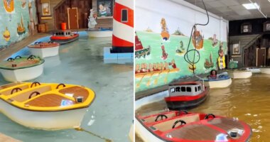 Disgusting video shows children riding boats in 'sewage brown' water at popular Maryland theme park
