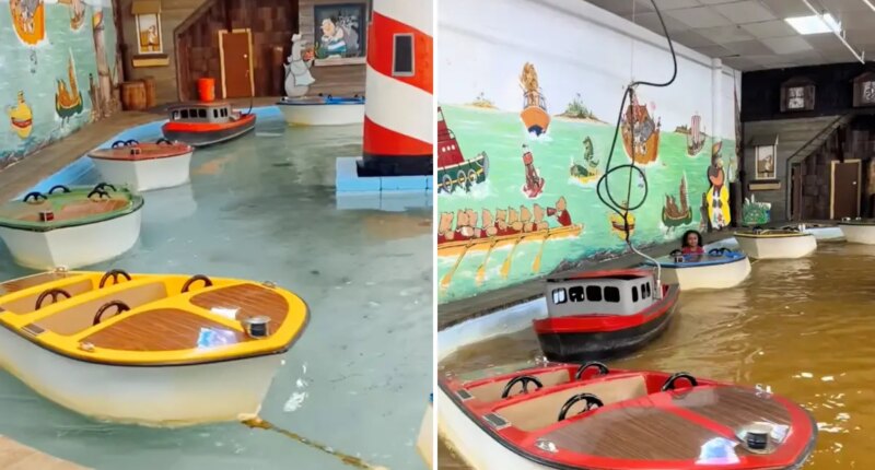 Disgusting video shows children riding boats in 'sewage brown' water at popular Maryland theme park