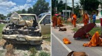 Horrifying video shows monks being mowed down by 11-year-old boy driving dad's pickup