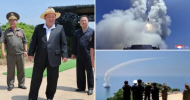 Kim Jong Un seen observing weapons tests from new North Korean naval destroyer