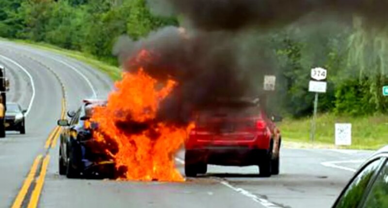 NY police car catches fire, troopers injured in 3-car collision